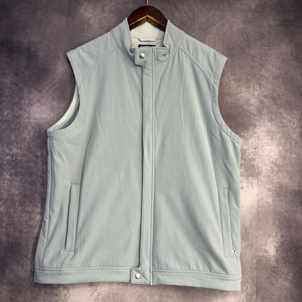 Peter Millar Crown Crafted Mens Large Light Blue Grey Fleece Lined Golf Vest